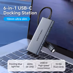 Vention USB-C to HDMI/USB 3.0x3/SD/TF Docking Station Aluminum Alloy Type 0.15M Gray