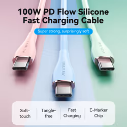 Vention USB 2.0 C Male to C Male 5A Cable 1M Pink Silicone Type