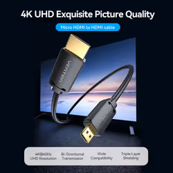 Vention HDMI-D Male to HDMI-A Male 4K HD Cable 3M Black