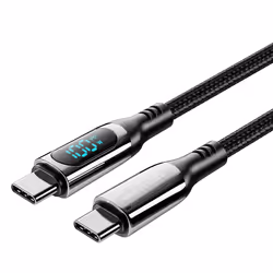 Vention Cotton Braided USB 2.0 C Male to C Male 5A Cable With LED Display 1.2M Black Zinc Alloy Type, 1.2 m, USB C, USB C, US ...