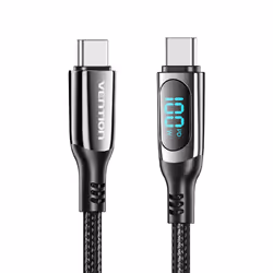 Vention Cotton Braided USB 2.0 C Male to C Male 5A Cable With LED Display 1.2M Black Zinc Alloy Type