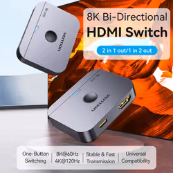 Vention 2-Port Bi-Directional 8K HDMI Switcher Gray Aluminium Alloy Type