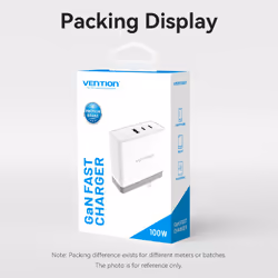 Vention 3-Port USB (C+C+A) GaN Charger (100W/100W/30W) EU-Plug Black