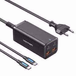 Vention 4-Port USB (C + C + A + A) GaN Charger (100W/100W/18W/18W) EU-Plug Black, Indoor, AC, 1.5 m, Black