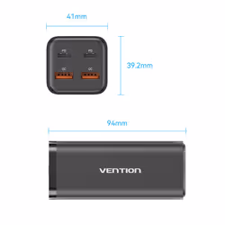 Vention 4-Port USB (C + C + A + A) GaN Charger (100W/100W/18W/18W) EU-Plug Black