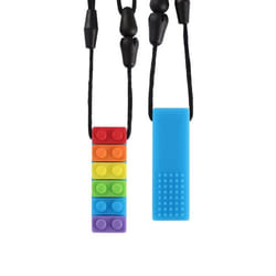Rainbow Brick Chew Necklace Baby Silicone Teether Autism Sensory Chewy Toys - blue