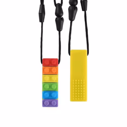 Rainbow Brick Chew Necklace Baby Silicone Teether Autism Sensory Chewy Toys - yellow