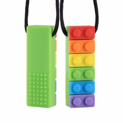 Rainbow Brick Chew Necklace Baby Silicone Teether Autism Sensory Chewy Toys - yellow