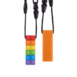Rainbow Brick Chew Necklace Baby Silicone Teether Autism Sensory Chewy Toys - orange