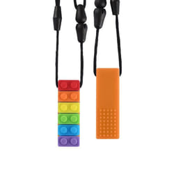Rainbow Brick Chew Necklace Baby Silicone Teether Autism Sensory Chewy Toys - orange