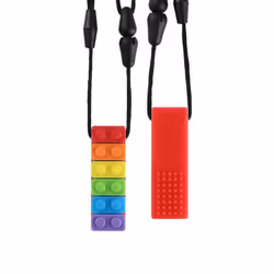 Rainbow Brick Chew Necklace Baby Silicone Teether Autism Sensory Chewy Toys - orange