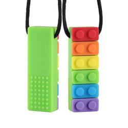Rainbow Brick Chew Necklace Baby Silicone Teether Autism Sensory Chewy Toys - green