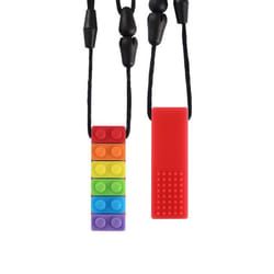 Rainbow Brick Chew Necklace Baby Silicone Teether Autism Sensory Chewy Toys - red