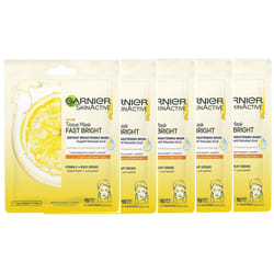 5 X Garnier Skin Active Instant Brightening Face Tissue Mask with Vitamin C 28g