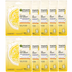 10 X Garnier Skin Active Instant Brightening Face Tissue Mask with Vitamin C 28g