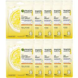 10 X Garnier Skin Active Instant Brightening Face Tissue Mask with Vitamin C 28g