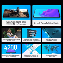 Cubot X30P, Smartphone Android 13, 48MP Five Camera, 8GB RAM 256GB ROM, NFC,6.4&quot; FHD+ Hole-punch Screen, 4200mAh Global Versio - black, 8GB+256GB