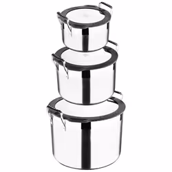 Set of 3 Stainless Steel Casserole with Lid 3.4L, 6.9L & 12.5L Silver