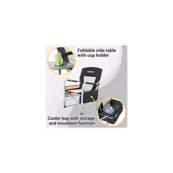 Folding Camping Chairs for Adluts Heavy Duty Directors Chair with Cooler Bag and Side Table Support up to 150KG