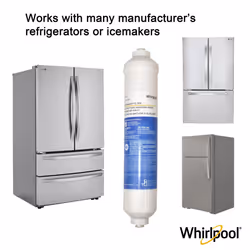 Whirlpool Inline Water Filter WHKF-IMTO 1/4 Quick Connect Fits Refrigerator Ice Maker NSF/ANSI 42 Certified Reduces Chlorine Taste & Odor for Drinking