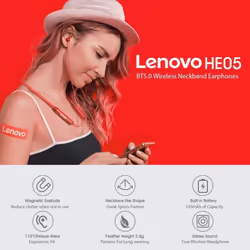 Lenovo HE05 Neckband In-ear Earphone Wireless bluetooth 5.0 Headphone With Mic Noise Cancelling - Black