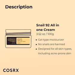 COSRX Advanced Snail 92 All in one Cream, 3.53 oz/100g | Moisturizing Snail Mucin Secretion Filtrate 92% |Facial Moisturiser, Deep & Intense Hydration