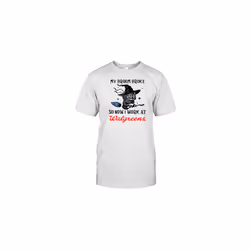 Grumpy Witch Cat My Broom Broke So Now I Work At Walgreens Halloween T-Shirt - XL
