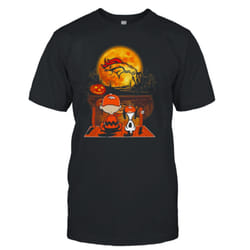 Snoopy And Charlie Brown Denver Broncos Sitting Under Moon Halloween 2023 T-shirt - XL