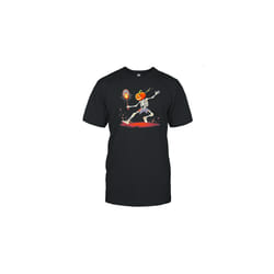 Pumpkin Head Skeleton Badminton Halloween Spooky Sports T-Shirt - XL