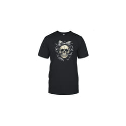 Coquette Skull With Bow And Bats Spooky Halloween T-Shirt - M