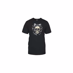 Coquette Skull With Bow And Bats Spooky Halloween T-Shirt - L