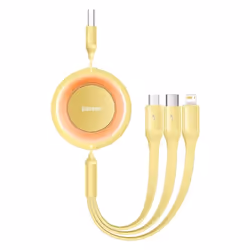 Baseus Bright Mirror Series Retractable 3-in-1 Fast Charging Data Cable USB to M+L+C 3.5A 66W - yellow, 3.5A