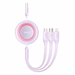 Baseus Bright Mirror Series Retractable 3-in-1 Fast Charging Data Cable USB to M+L+C 3.5A 66W - purple, 3.5A