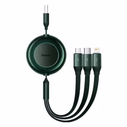 Baseus Bright Mirror Series Retractable 3-in-1 Fast Charging Data Cable USB to M+L+C 3.5A 66W - green, 3.5A