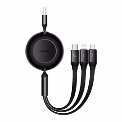 Baseus Bright Mirror Series Retractable 3-in-1 Fast Charging Data Cable USB to M+L+C 3.5A 66W - black, 66W
