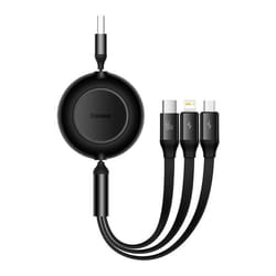 Baseus Bright Mirror Series Retractable 3-in-1 Fast Charging Data Cable USB to M+L+C 3.5A 66W - black, 66W
