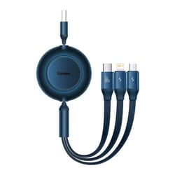Baseus Bright Mirror Series Retractable 3-in-1 Fast Charging Data Cable USB to M+L+C 3.5A 66W - blue, 66W