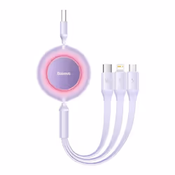 Baseus Bright Mirror Series Retractable 3-in-1 Fast Charging Data Cable USB to M+L+C 3.5A 66W - purple, 66W