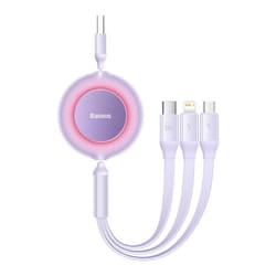 Baseus Bright Mirror Series Retractable 3-in-1 Fast Charging Data Cable USB to M+L+C 3.5A 66W - purple, 66W