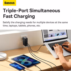 Baseus GaN5 Pro Fast Charger Dual Type C+USB 140W Charger for iPhone Xiaomi Laptop Tablet - black