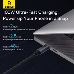Baseus Minimalist Series Fast Charging Data Cable Type-C to Type-C 100W for Xiaomi Macbook Matebook - 2m, White
