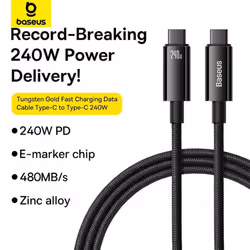 Baseus PD3.1 240W USB Type C Cable 5A Fast Charger for iPhone 16 15 Samsung S23 Macbook - 1m, Black
