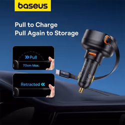 Baseus Enjoyment Pro 55W Car Charger U with Retractable Type-C Cable - USB+Type-C, 66W