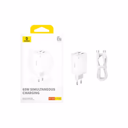 Baseus GAN6 65W ADPTR + 100W C KBL-BYZ, Auto, AC, White