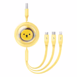 Baseus Leo Retractable Charging Cable 3-in-1 USB to M+L+C 3.5A - yellow, 1.1m