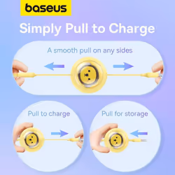 Baseus Leo Retractable Charging Cable 3-in-1 USB to M+L+C 3.5A - yellow, 1.1m