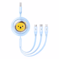 Baseus Leo Retractable Charging Cable 3-in-1 USB to M+L+C 3.5A - blue, 1.1m