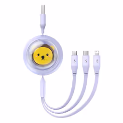 Baseus Leo Retractable Charging Cable 3-in-1 USB to M+L+C 3.5A - purple, 1.1m
