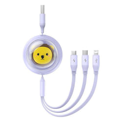 Baseus Leo Retractable Charging Cable 3-in-1 USB to M+L+C 3.5A - purple, 1.1m