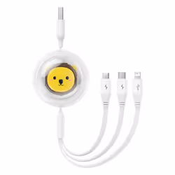 Baseus Leo Retractable Charging Cable 3-in-1 USB to M+L+C 3.5A - white, 1.1m